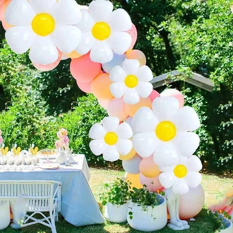 10Pcs White Daisy Aluminium Foil Balloons - DIY Party Decor Supplies for Birthday, Baby Shower Events