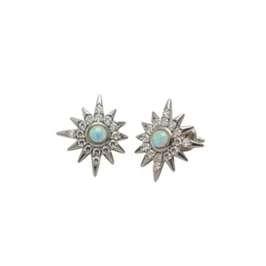 Sterling Silver CZ Opal Star 10mm Earrings