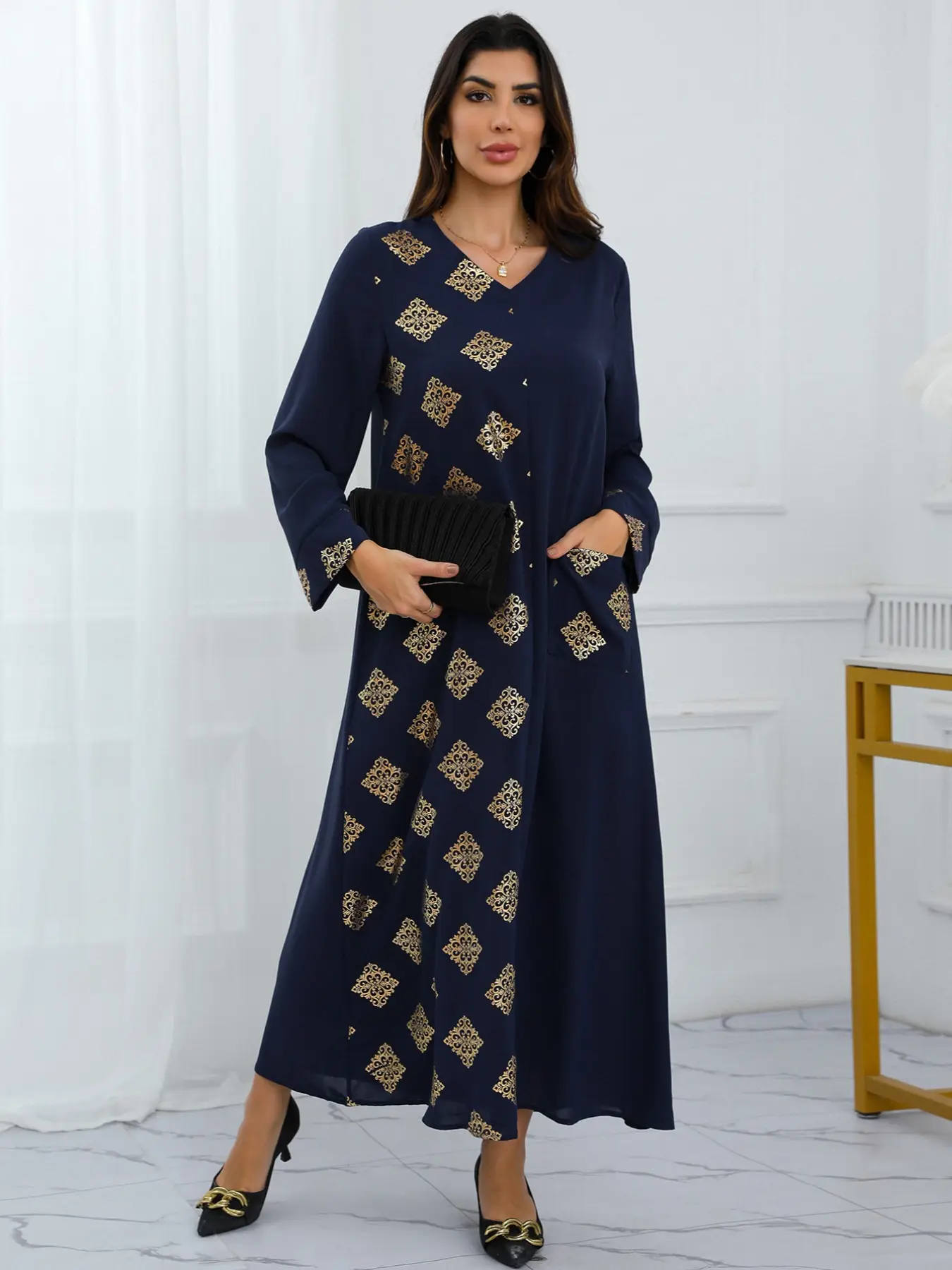 Muslim Elegant Long Sleeve Maxi Dress, Modest Abaya Kaftan, Muslimah Fashion, Perfect for Weddings & Special Occasions