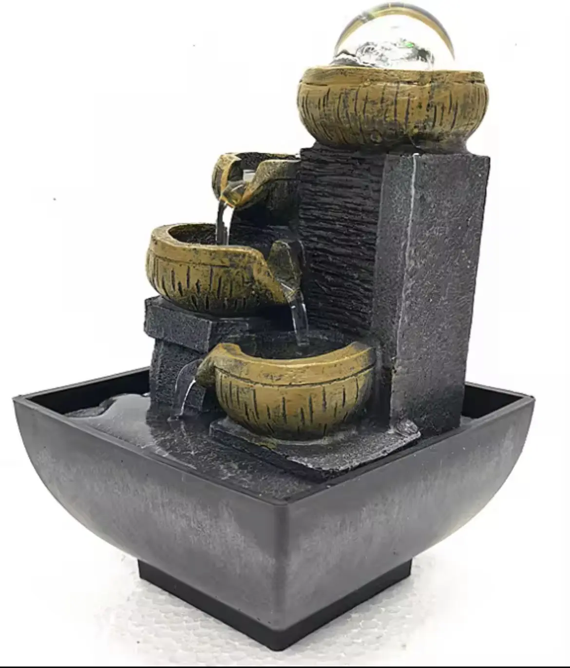 Desktop Water Fountain with LED Light & Crystal Ball, Indoor Tabletop Relaxation Waterfall Fountain for Home Office Decor
