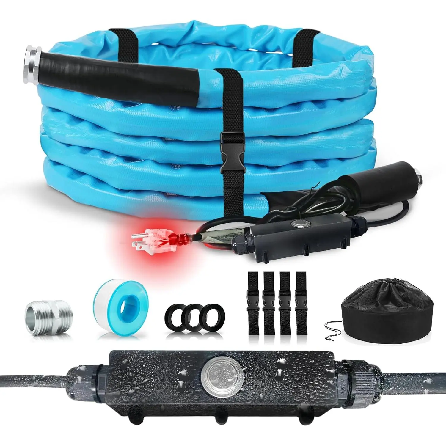 Heated RV Water Hose 25FT x 5/8"ID - Freeze Proof to -45℉, Self-Regulating, Safe for Drinking Water - Prevents Frozen & Burst Pipes for Winter Camping, Easy Setup, 110-120V