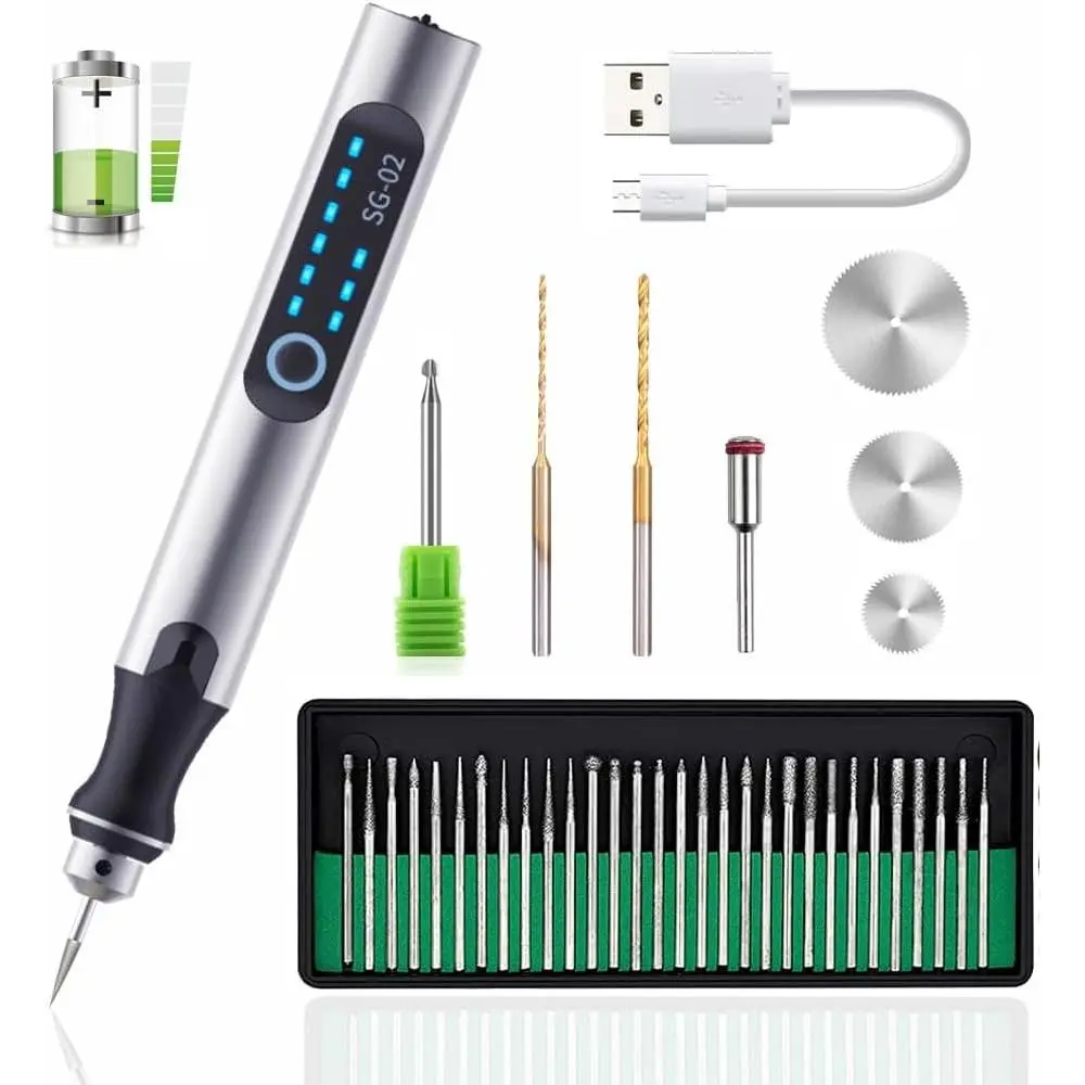 USB Rechargable Engraving Pen with 35bits,Mini Electric Engraver Etching Machines Cordless Rotary Tools Engraved  Stone Metal Plastic   Model