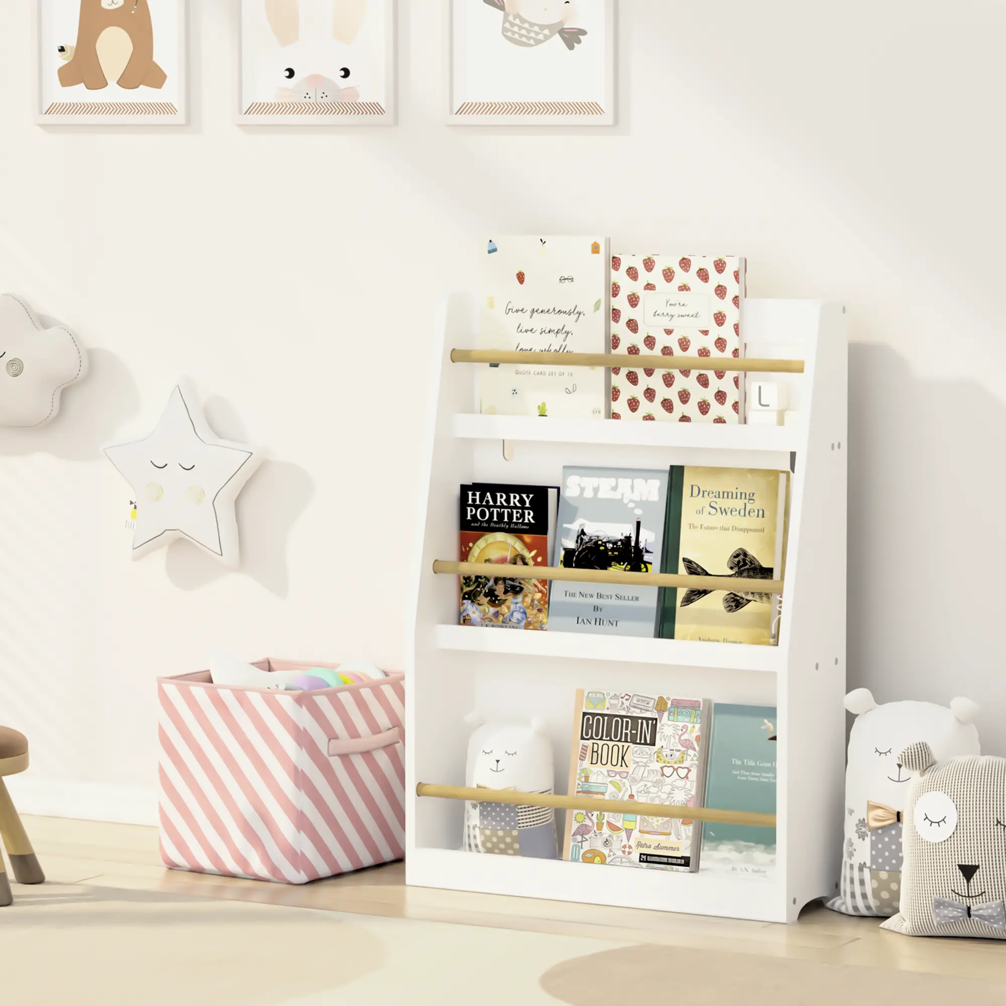 Dreamzon Indoor 3-Tier Book Shelf Organizer - White Storage Rack, Room Accessories for Bedrooms, Classrooms, Nursery; Ideal for Toddlers, Children’s Books