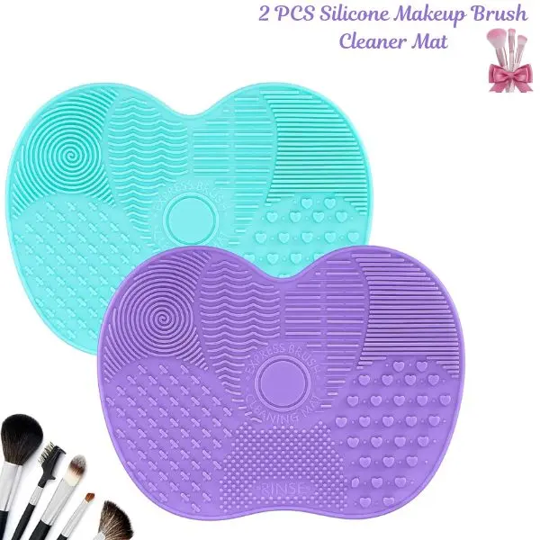 2 PCS Silicone Makeup Brush Cleaner Mat, Portable Cosmetic Brush Cleaning Pad with Suction Cup, Makeup Brush Washing Tool for Beauty Blenders & Brushes