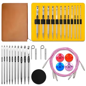 Tunisian Crochet Hooks Set Aluminum Metal Interchangeable Crochet Hook with Cable 3mm-10mm Ergonomic Crochet Hooks for Arthritic Hands 26Pic (Umber)