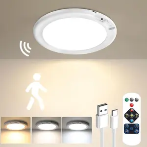 Rechargeable Motion Sensor Ceiling Light with Remote - Magnetic Wireless Ceiling Light Battery Powered for Closet Shower Stairs Shed Hallway Porch Patio ect,Suitable for various scenarios, easy to install.