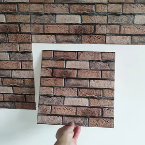 5/10PCS Of Brown Brick Pattern Self-adhesive Wall Sticker, Self Adhesive Wallpaper, Waterproof, Removable, 3D Foam Panel, Suitable For Bedroom, Bathroom, Kitchen, Home Decoration, Easy To Install, Durable, Size 11.8"x11.8", Wall Tiles Stickers
