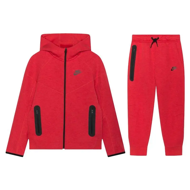 Nike Sportswear Tech Fleece Full-Zip Hoodie & Joggers Set Light University Red Heather/Black/Black (men) by StockX