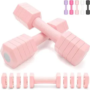 Adjustable Dumbbells Set, 4 in 1 Hand Weights Set for Women Men 10 LB/ 12 LB Dumbbell Pair Each 2lbs 3lbs 4lbs 5lbs Weights Dumbbells Set with TPU Soft Rubber Handle for Home Gym Exercise Fitness