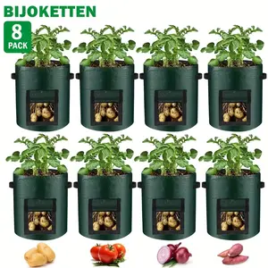 Bijoketten 8pcs 37.85L Grow Bags with Flap & Handles, Durable Pe Fabric Pots for Vegetables, Flowers, Herbs, Indoor/outdoor Use, Lightweight & Easy to Install