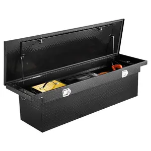Heavy-Duty Diamond-Textured Aluminum Crossover Truck Tool Box, 71x27x18 in Large Size, Lock & Keys, Side Handles, Waterproof Storage Organizer for Pickup Truck Beds, RV Trailers, Black