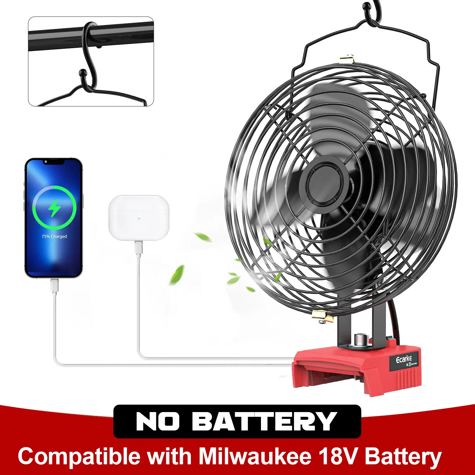 Jobsite Fan for Milwaukee 18V Li-ion Battery for Industrial, Outdoor, Construction Site Cooling, Battery NOT Included Jobsite Fan for Milwaukee 18V Li-ion Battery for Industrial, Outdoor, Construction Site Cooling, Battery NOT Included