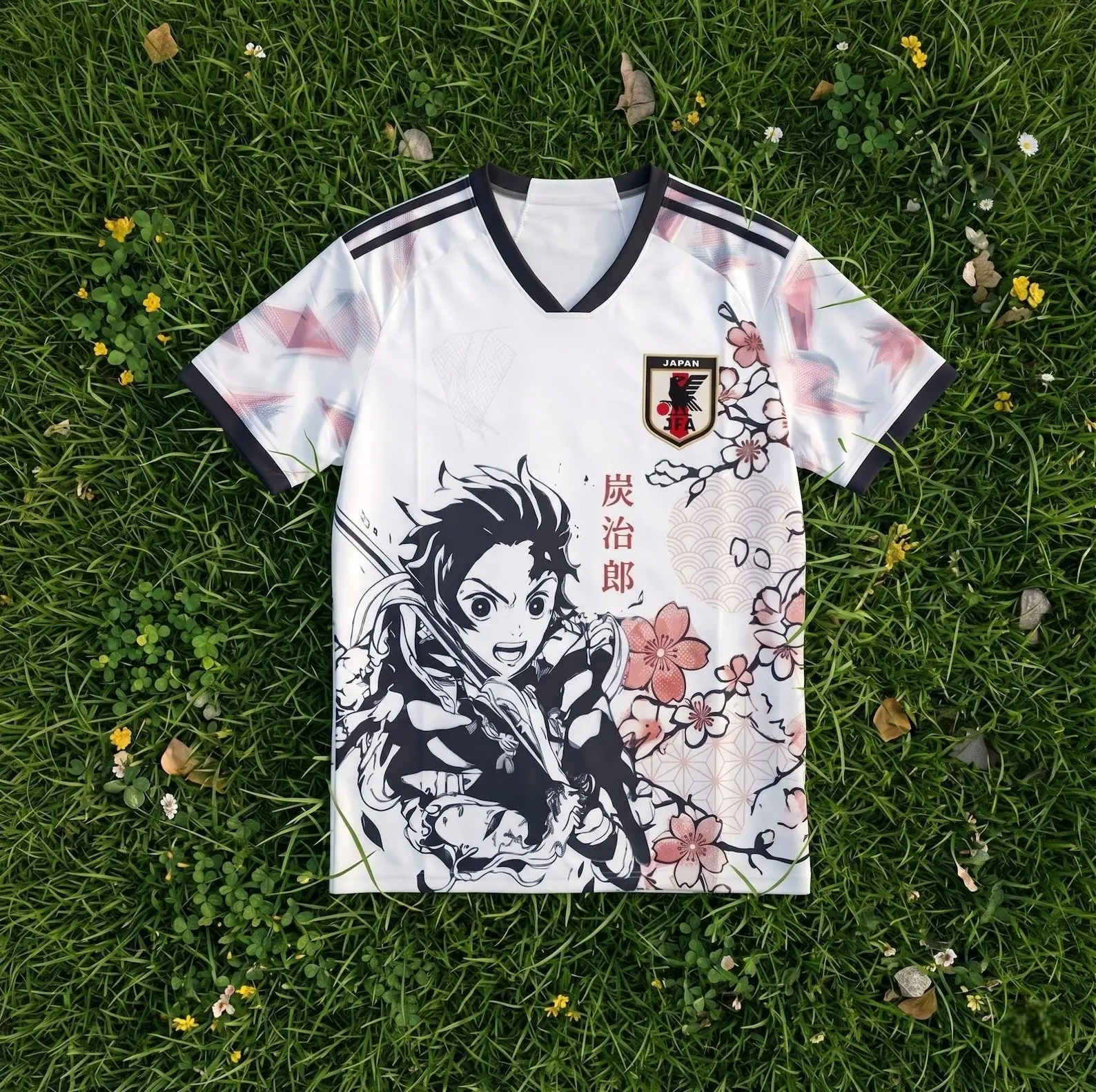 Demon Slayer Tanjiro Kamado Japan Soccer Jersey Anime Football Shirt Cherry Blossom Traditional Graphic Print Athletic Tee Polyester Mesh Manga Cosplay Gift