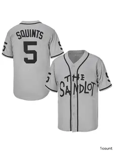 Men The Sandlot Baseball Jersey Michael Squints #5 Fashion Movie Gray White Embroidery Sports Top Fitness Top