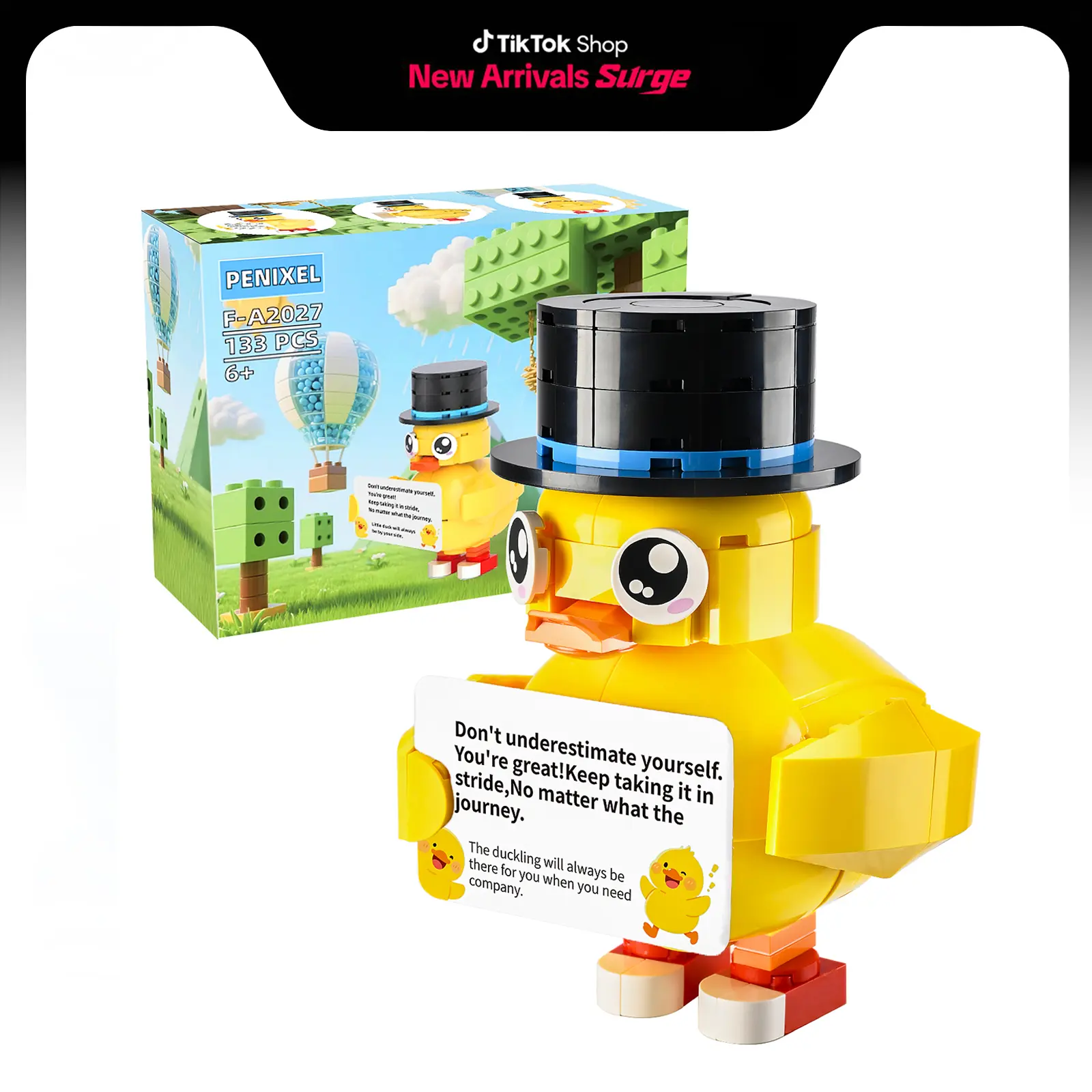 Encouraging Duck Building Block Figure Toy - Desktop Home Decoration, Positivity-Encouraging Gift for Kids, Adults - Ideal for Anniversary, Block Figures, Building Blocks
