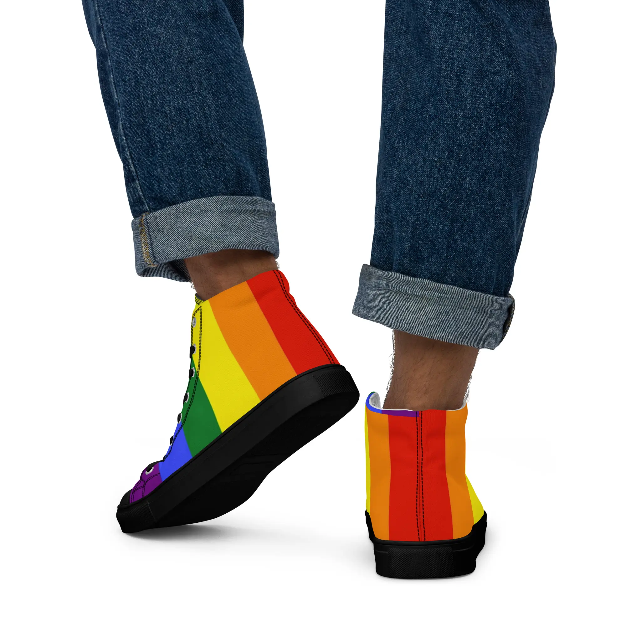 Men’s LGBTQIA+ Pride Closed High-Top Canvas Sneakers - Lace-Up Casual Trainers, Walking Shoes, Training Sports Shoes, Comfortable Footwear