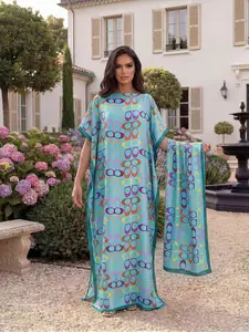 Women's Elegant Geometric Print Shawl, Long Robe Pullover Scarf, Beach Sun Protection Silk Ribbon, All Seasons Fashion Accessory, Beach Coverups