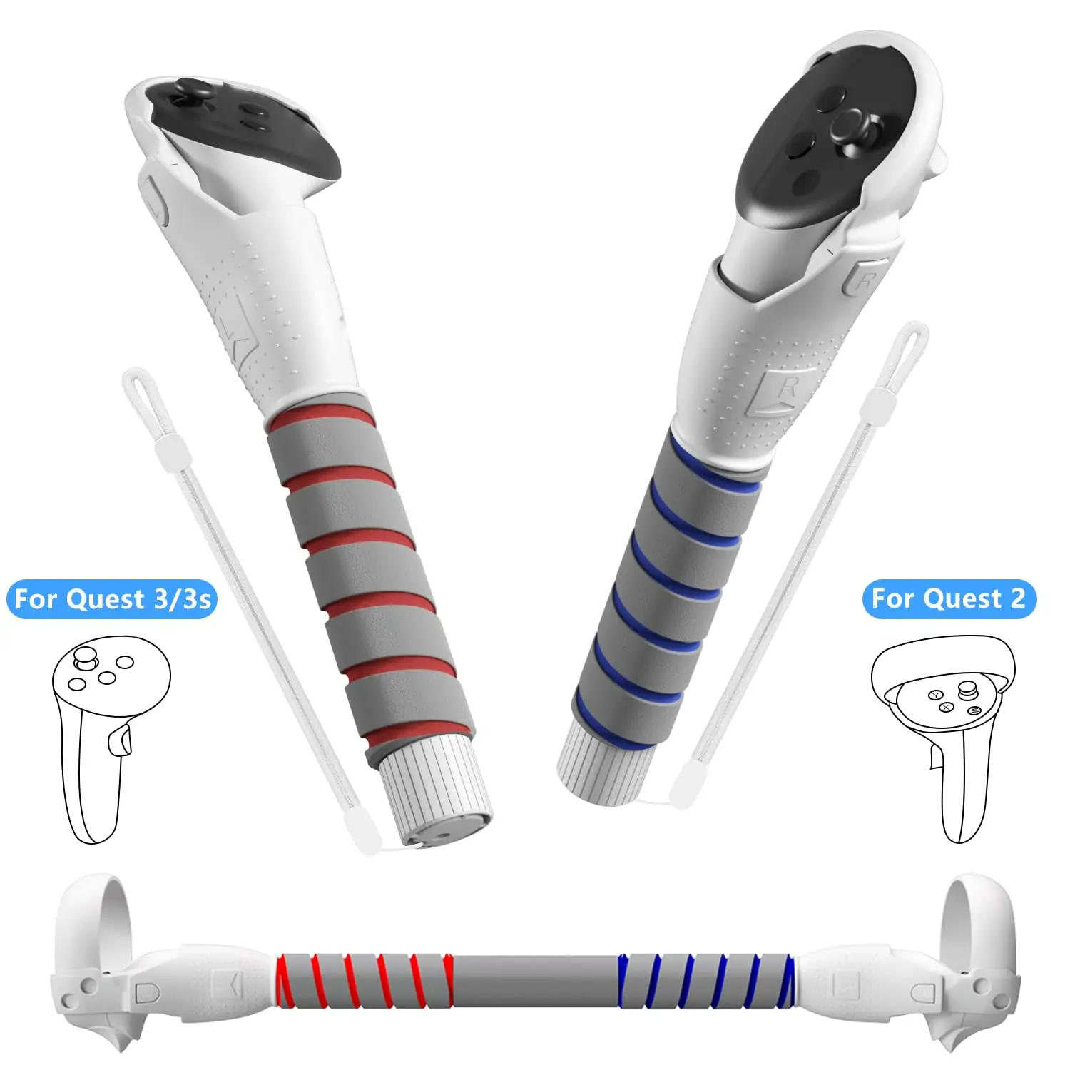 3-in-1 Gorilla Tag Arms VR Sticks Controller Accessories for Meta Quest 3S/3, Oculus Quest 2 - Beat Saber Attachment Grip, Golf Club Extension Grips to Enhance Wearable VR Game Experience