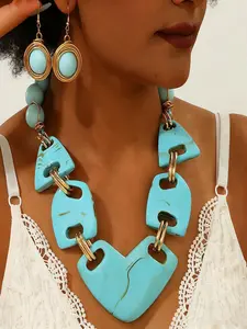 Elegant Acrylic Resin Geometric Jewelry Set Long Necklace Earrings for Formal Events