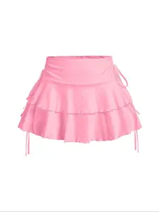 Women's Solid Color Ruffle Trim Skirt, Casual Fashion Skirt for Daily Wear, Ladies Bottoms for All Seasons