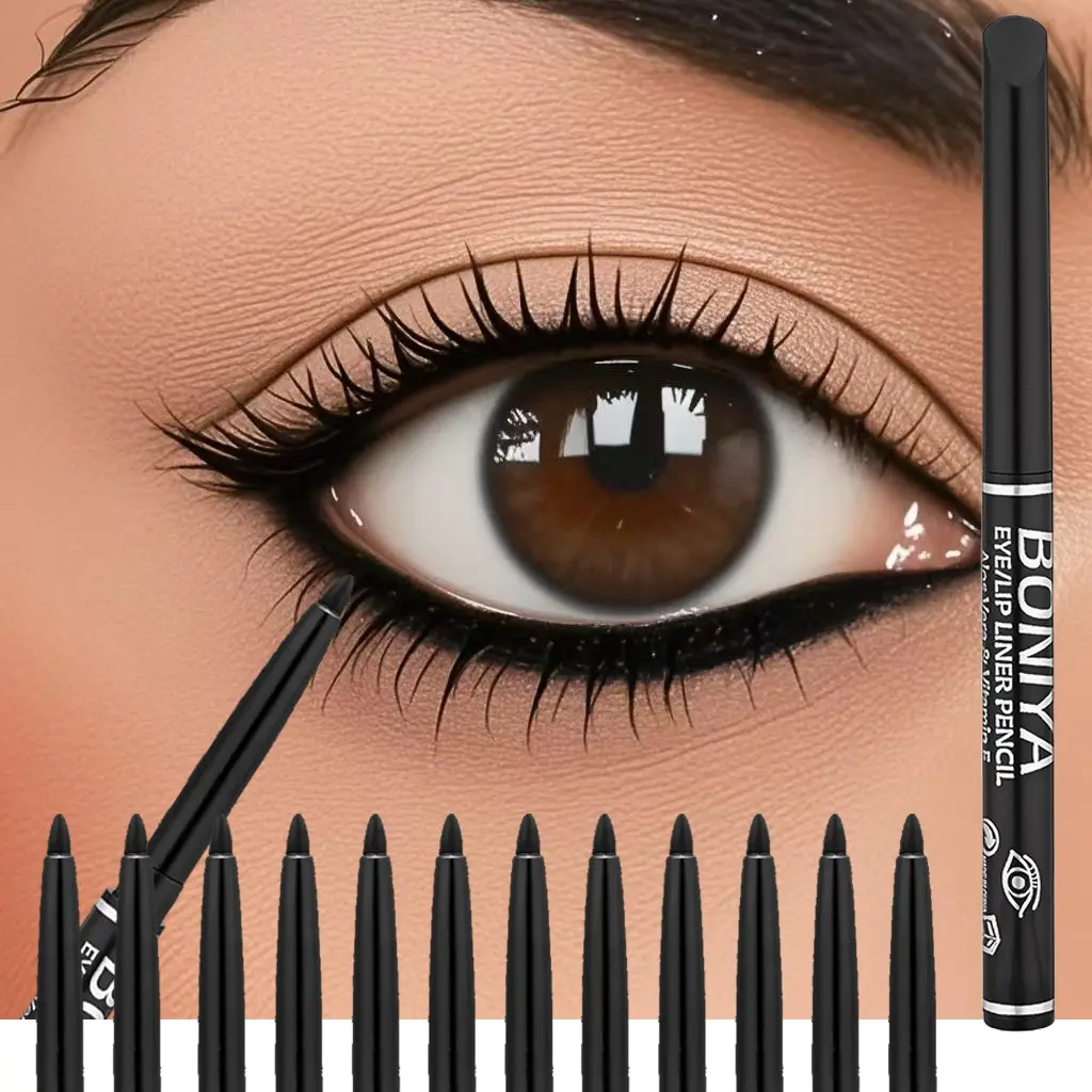 12pcs Smooth Eyeliner Pencil Set, Daily Cosmetic Eye Makeup Products, Waterproof and Sweatproof Long-Lasting Eyeliner (12 Pieces), Single Item Pack