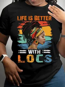 Women's Plus Size Locs Graphic T-Shirt - Dreadlock Themed Casual Summer Top, Short Sleeve Crew Neck Tee in 0XL & 5XL (Breathable for Training/Gym Wear) Machine Washable Loc Hair Design