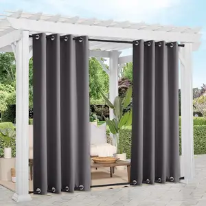 NICETOWN 2 Panels Outdoor Curtains Waterproof Extra Long 108 for Patio, Windproof Energy Thermal Insulated Saving Rustproof Top and Bottom Grommet Blackout Outdoor Drapes for Porch, Grey