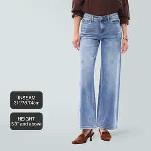 Magic ONESO Mid-low Rise Baggy Jeans Stretchy Wide Leg for Women Distressed Denim Pants Womenswear Bottom 8001 Lady Basic Minimalist Comfortable Denim Tummy Control Curve Hugging Plus Size Regular Size BBL