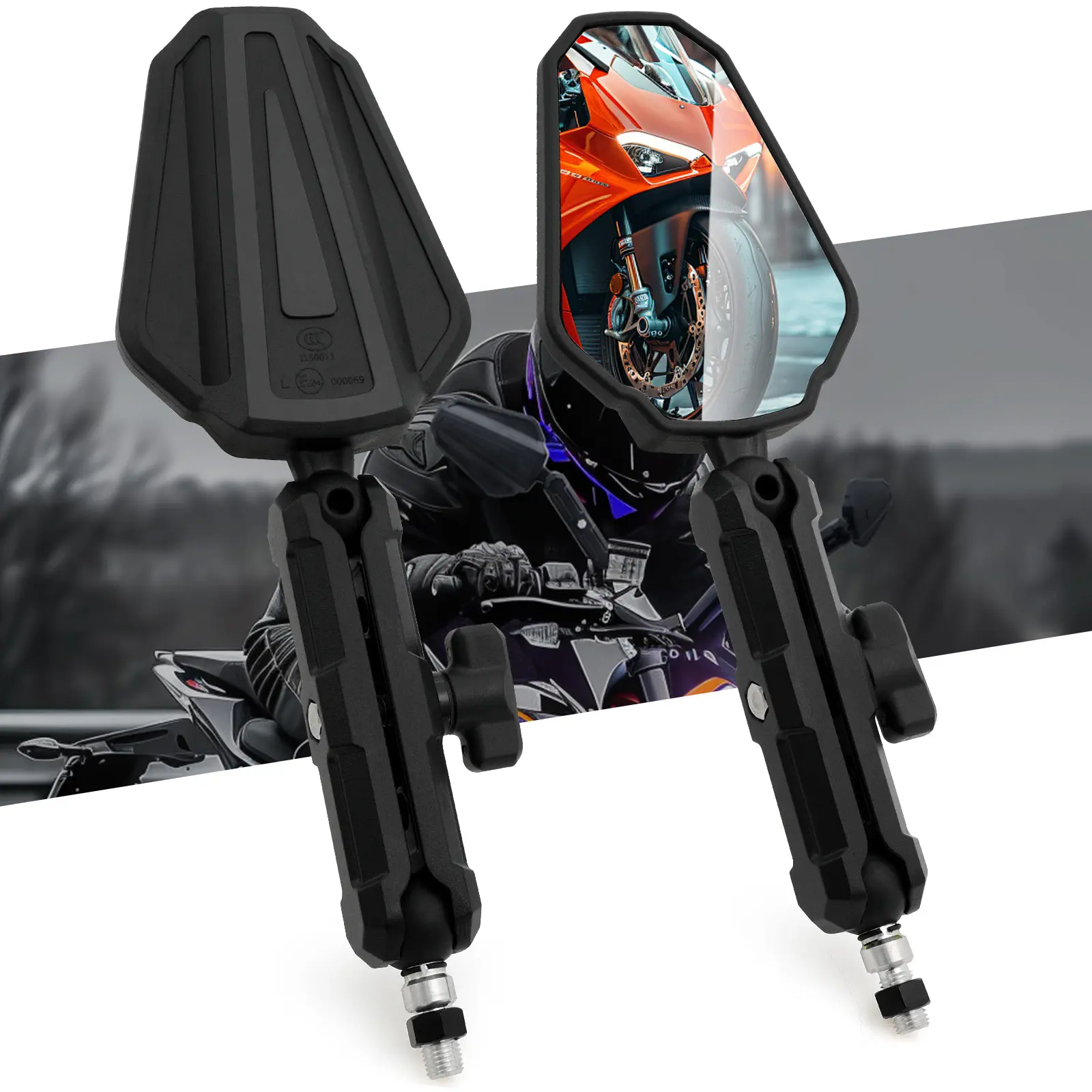 DREAMIZER Adventure Motorcycle Mirrors Black M8 M10 Foldable Motorcycle Rearview Side Mirrors with 7/8" Handlebar Mount Compatible with Yamaha Kawasaki Dirt Bike ATV