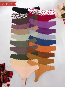 Women's Solid Color Scallop Seamless Thong, Soft Comfy Breathable Panty for Daily Wear, Ladies Underwear for All Seasons