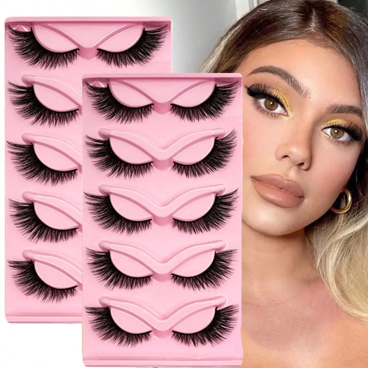 10 Pairs Cat Eye Volume False Eyelashes  D Curl Hybrid Curl Self Adhesive Reusable Lightweight Comfortable Party Makeup Accessories Cosmetic