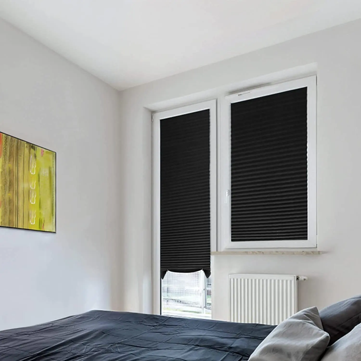 Portable blind full-shading curtain self-adhesive pleated blind non-perforated adhesive roller blinds. Window Louvers Thermal Insulated Curtain