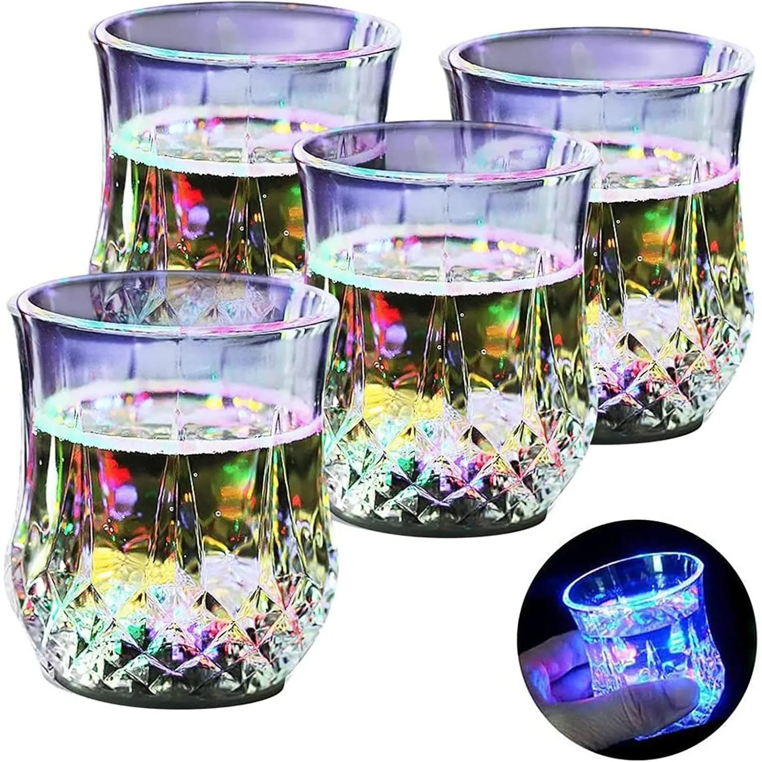 LED Color-Changing Light-Up Shot Glasses 4-Pack - Automatic Water-Activated, Battery-Powered Drinkware That Glows With Every Sip - For Birthday, Christmas Bar Parties - Suitable for Wine, Whisky, Beer, Cola, Juice
