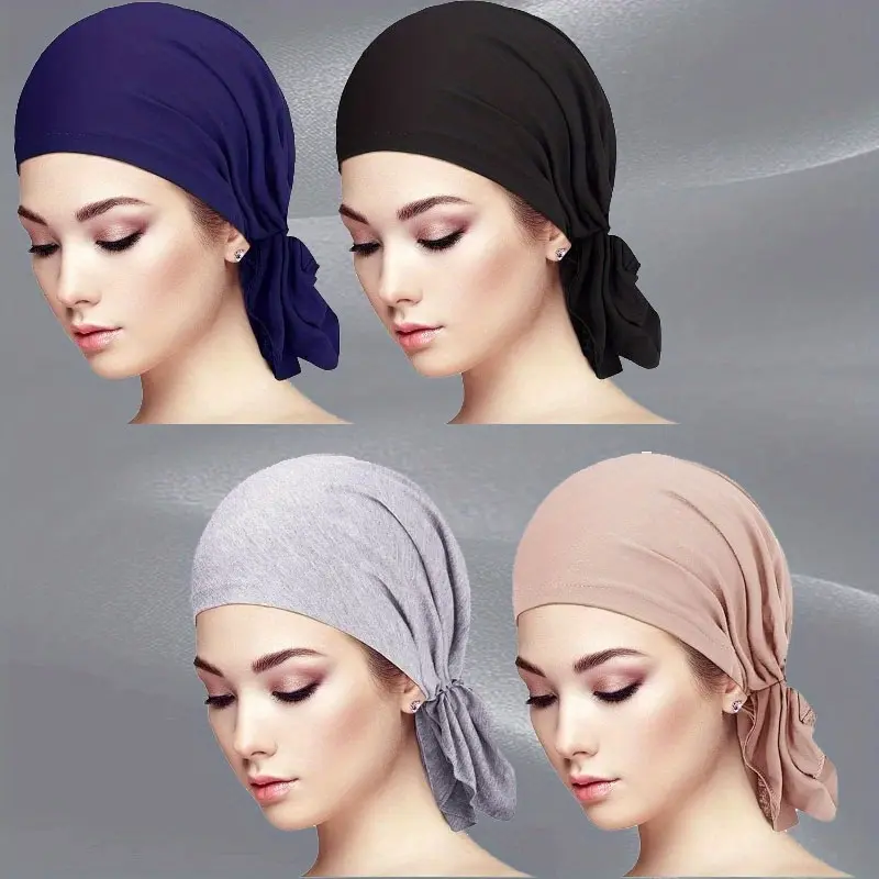 Women's 4PCS Pre-Tied Slip-On Fluffy Soft Modal Hair Scarves - Solid Color Shawl, Hairwraps, All Seasons Sports & Outdoor Head Wrap Turban, Christmas Gift Option