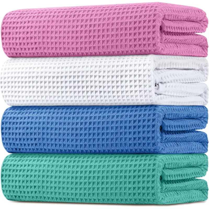 Waffle Bath Towels 4 Pack, Premium Microfiber Bath Towels, Ultra Soft, Lightweight, Highly Absorbent Quick Dry Towel for Bathroom, Gym, Shower, Hotel and Spa, 30 x 60 Inch, Multicolor