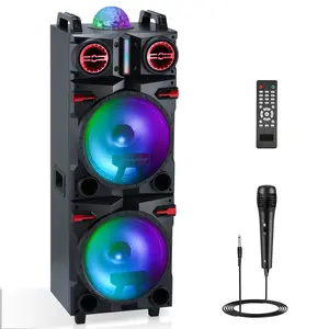 Dazone 9000W Peak Portable Party Bluetooth Speakers with Dual 10" Subwoofer, Deep Bass, LED Colorful Lights, Loud Stereo Sound Boombox with Microphone