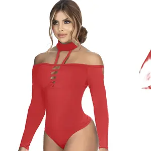 4306 Bodysuits Compression Medium Girdle Fit Womenswear Long Sleeve Thong Design Basic Tops One Size M-L