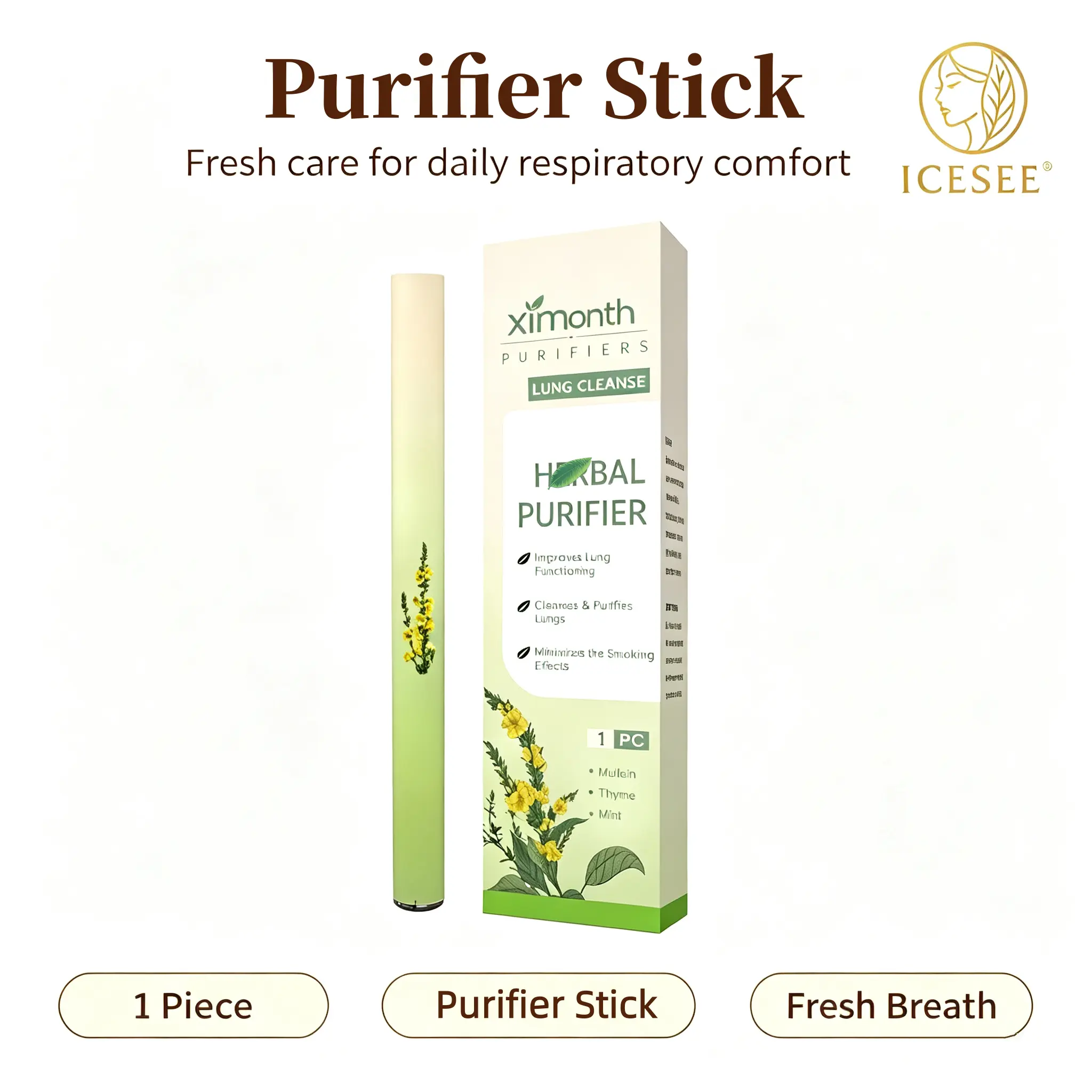 ICESEE Purifier Stick, Natural Mullein Thyme Mint Botanical Aroma Stick for Daily Fresh Breath & Comforting Scent, Portable Herbal Fragrance Stick