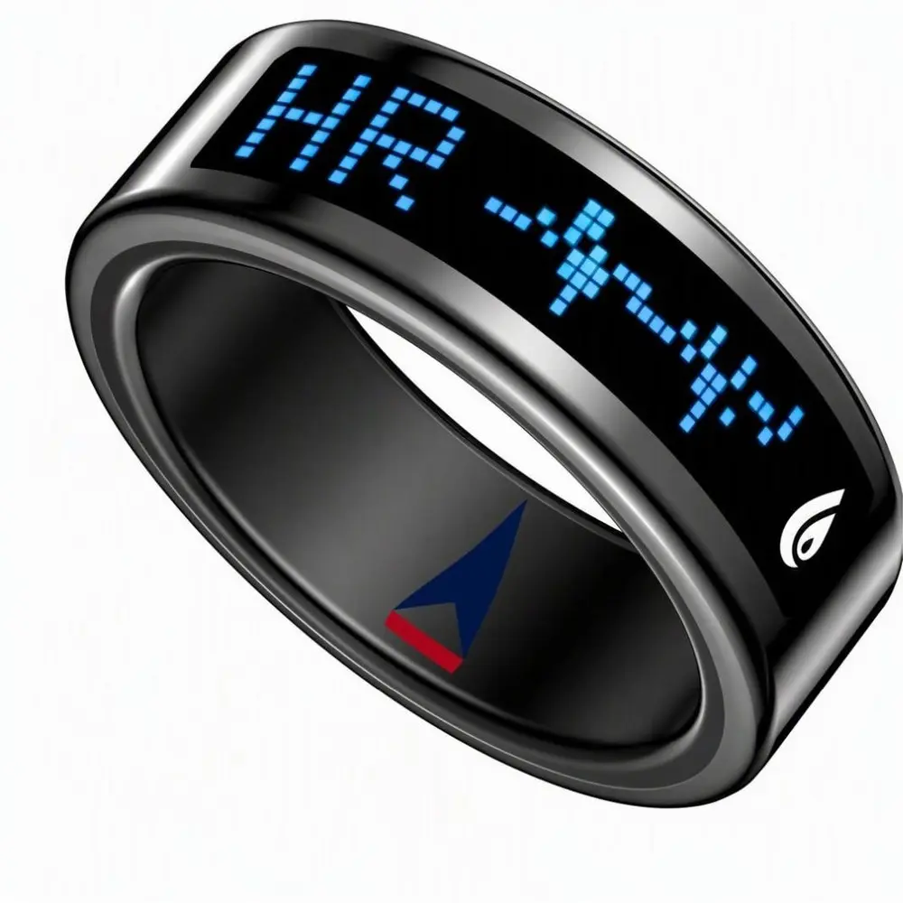 Ascension America SR16 Bluetooth Steel Smart Ring with LED Display, Heart Rate Monitor, SpO2 Tracker, Sleep Tracker, Step Counter, Caller ID, IP68 Waterproof, 4-5 Day Battery Life, Compatible with iPhone & Android