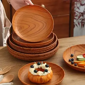 10pcs Creative Wood Grain Pattern Dinner Plates, Salad Plates Set - Plastic Round Striped Design | Premium Lightweight for Home, Dessert Shops, Snack & Fruit Trays, Cup & Tea Plate Storage | Commercial Cake and Dessert Serving Dishes