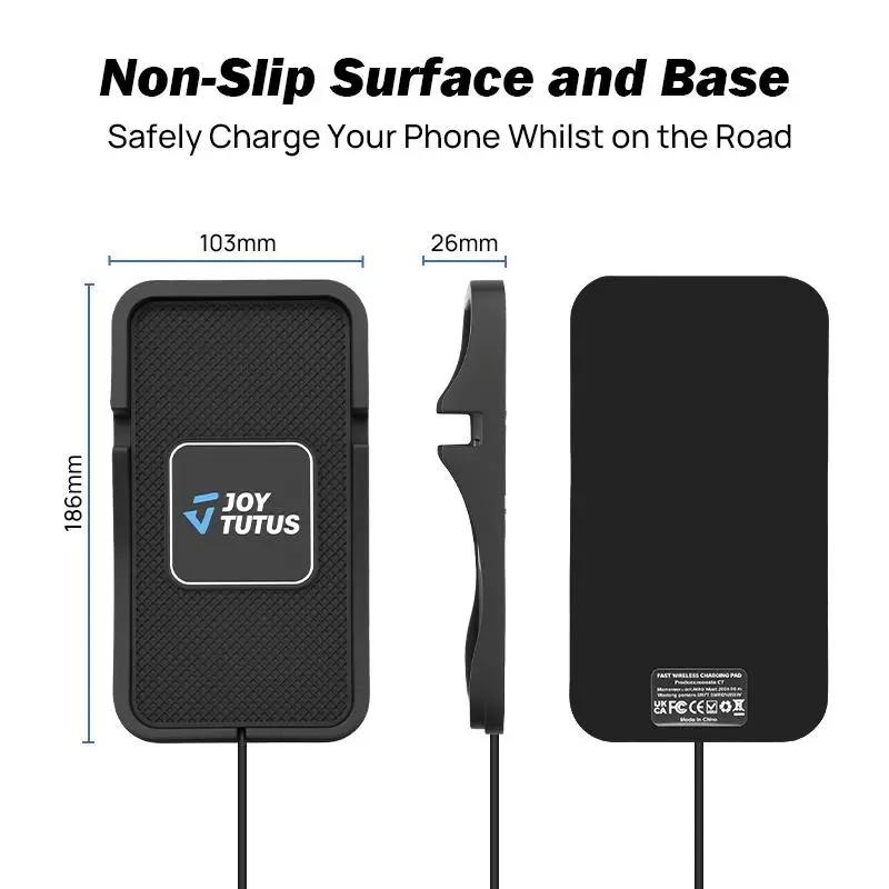 Joytutus Wireless Car Charging Pad—Supports 15W Automatic Fast Charging Output. Designed Specifically for SUVs, Trucks, and RVs, Features a Non-slip Rubber Base and a Hands-free Stand Function—an Essential and Practical Accessory for Your Travels