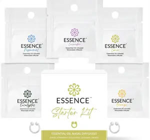 Essence Starter Kit 5 Pack Bundle - Includes Lavender, Peppermint, Orange, Lemon, & Eucalyptus Nasal Diffuser Rings Healthcare Fitness Wellness