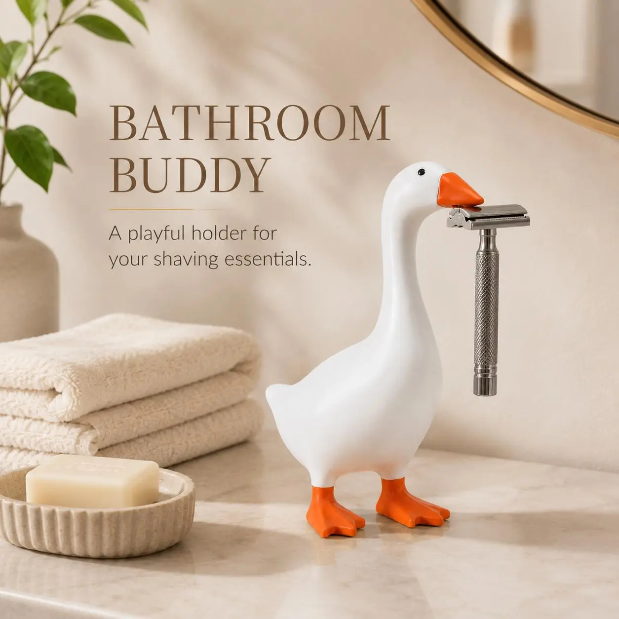 6.49-Inch Resin Goose Desk Statue with Magnetic Beak Funny Desktop Figurine Key Holder Cute Home Office Decor Housewarming Ornament Holiday Gift Decorative Accessory, House Decor, Whimsical Room Decor Kitchen