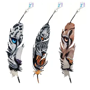 3-piece Diamond painting Art Bookmark set - Tiger Feather Bookmark, 5D special-shaped diamond painting bookmark with pendant, DIY handmade home office supplies reading bookmark