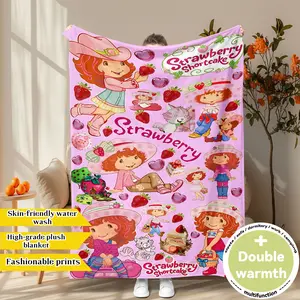 Strawberry Shortcake Vintage Sweet Themed Throw Blanket (Pastel Pink Design) - Retro Character, Strawberry Motif, Fashionable Prints, Skin-Friendly & Machine Washable, Plush & Double Warmth, Multi-Scene Use, Perfect Gift for Kids & Nostalgic Fans