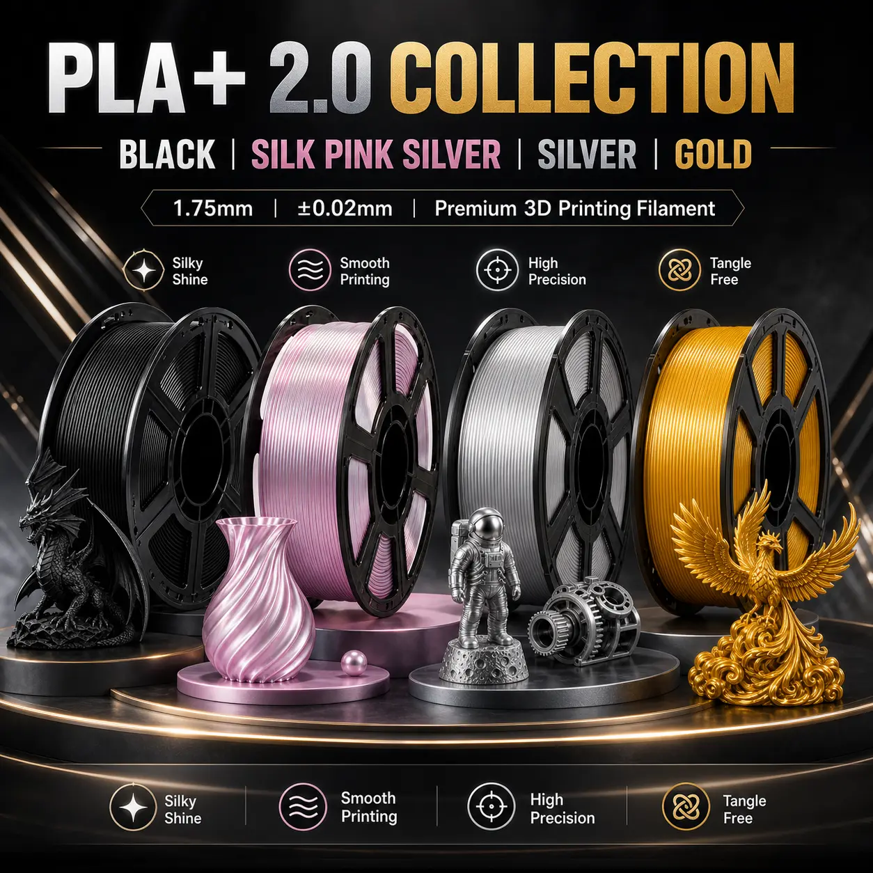 PLA+ 2.0 3D Printer Filament 1.75mm 250g - Premium Quality, Smooth Printing, Strong Layer Adhesion, Great for Models