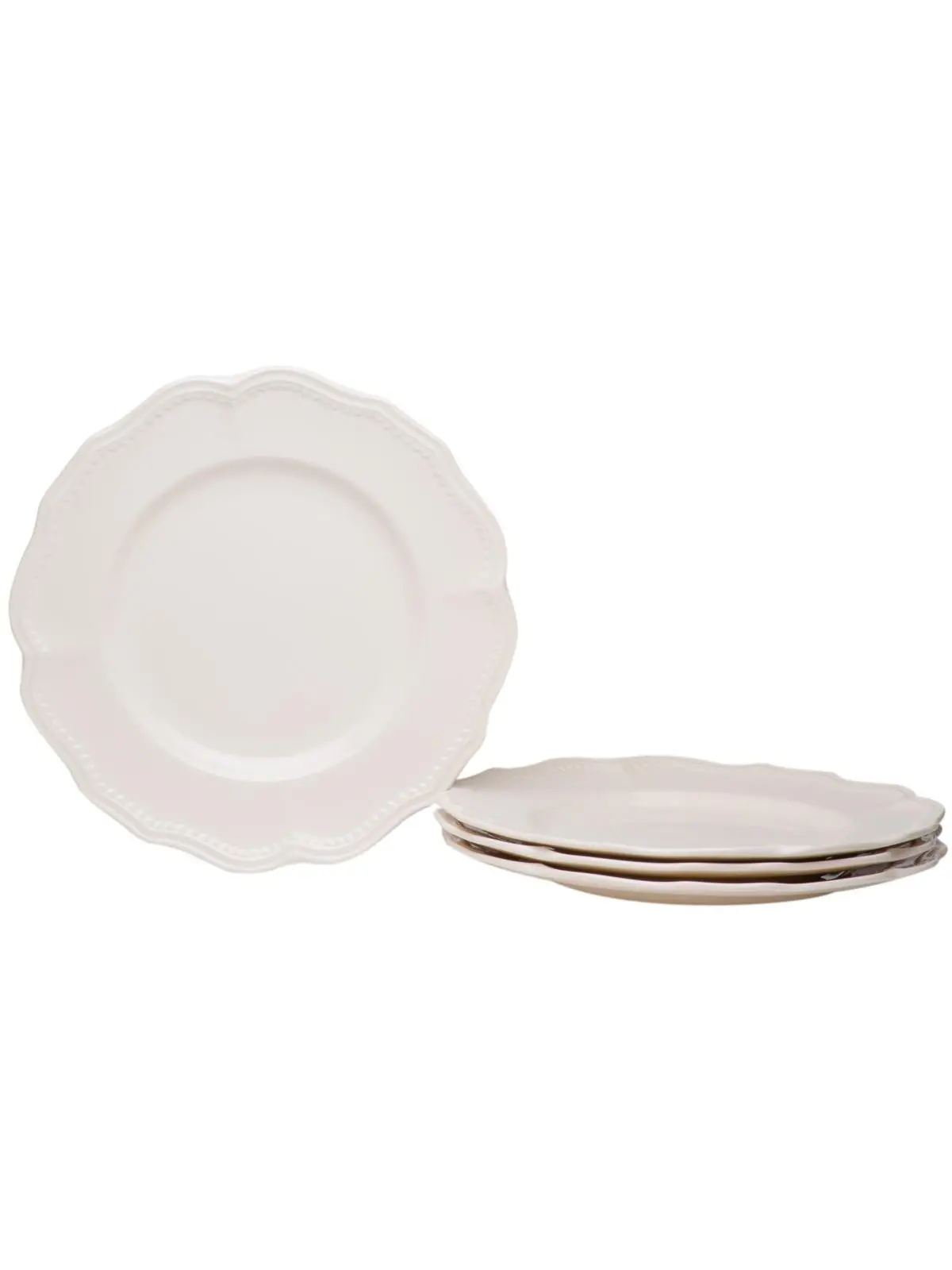 Classic Plates - 4-Piece Dinnerware Sets, 11.25" x 11.25" x 1.25" White Scalloped Edge Stoneware Service Plates, Oven Safe, Dishwasher Safe, Decorative