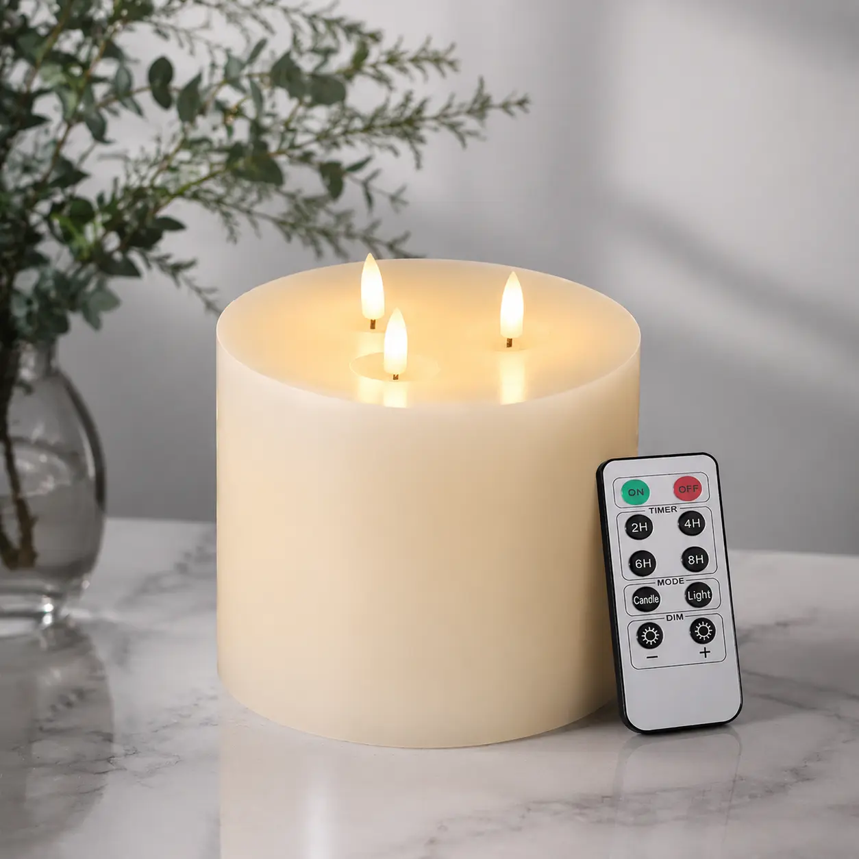 6"x6" Extra Large Flameless Candles with 3 Wicks, Battery Operated Candles with Remote Control and Timers, 6 inch Diameter LED Pillar Candles, Real Wax, Ivory  giant candle Home Decor Light Lighting Modes Adjustable Back to School Summer Sale Deals