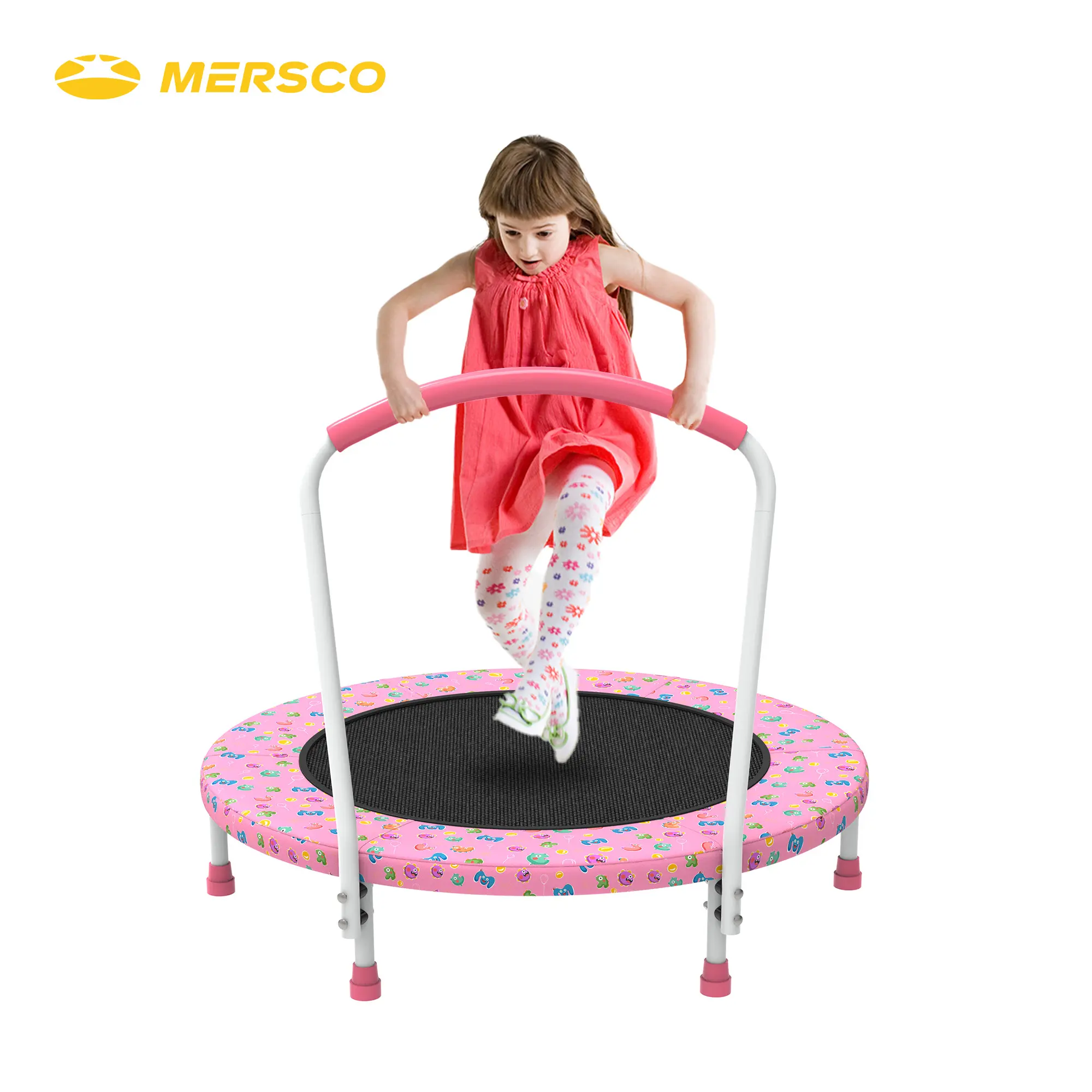 Mersco 36-Inch Recreational Trampoline for Toddler Girls (Ages 2+), Indoor/Outdoor Toddler Girl Toys with Safe Grip Handle, Padded Rail Safety & High-Strength Springs, Pink Gift for Gross Motor Play