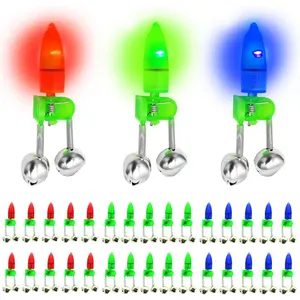 30 count Fishing Bells Clips Fishing Rod Alarm with Dual Alert Bells with Colorful Lights (Red Green Blue)